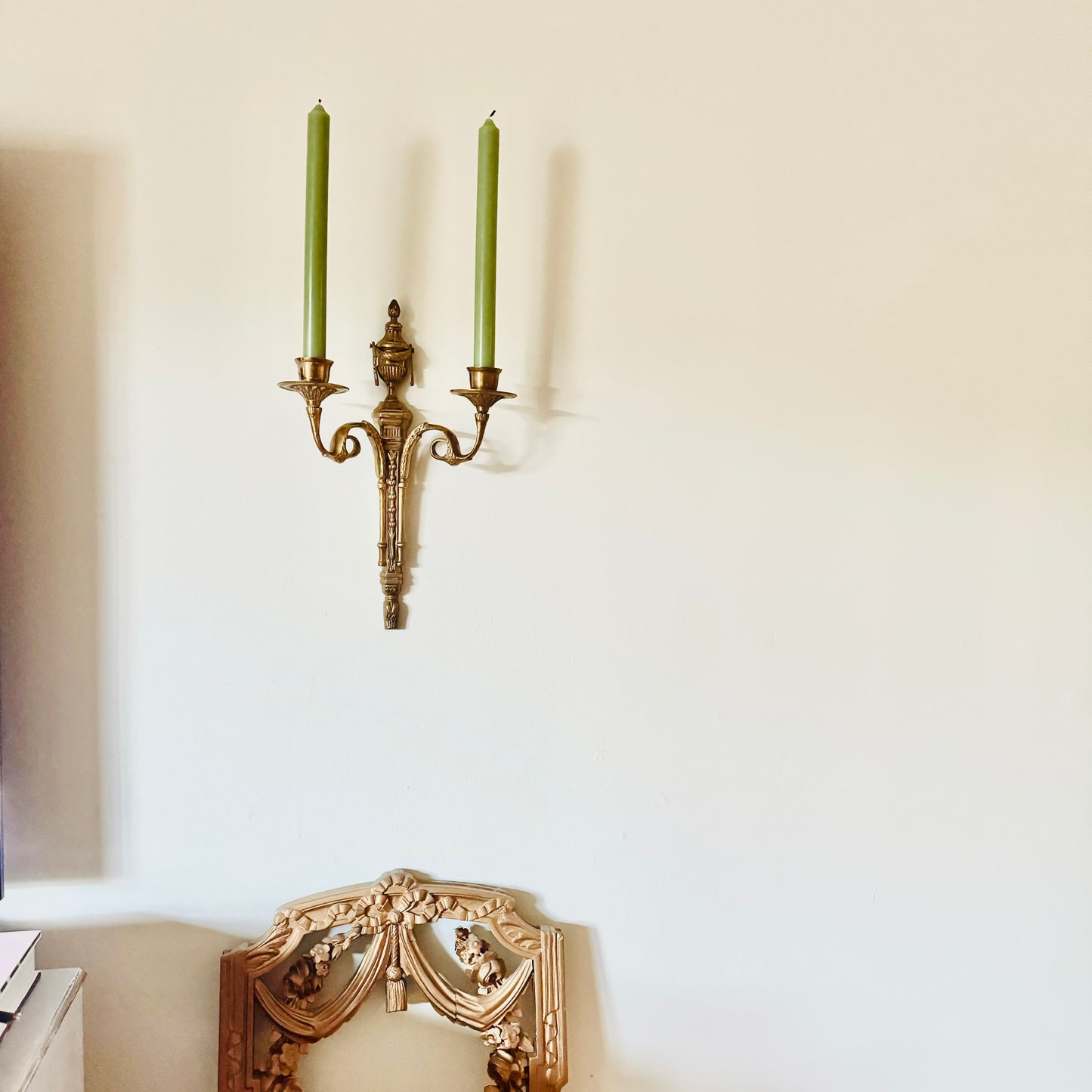 Brass Neoclassical Urn Topped 2 Arm Candle Wall Sconce
