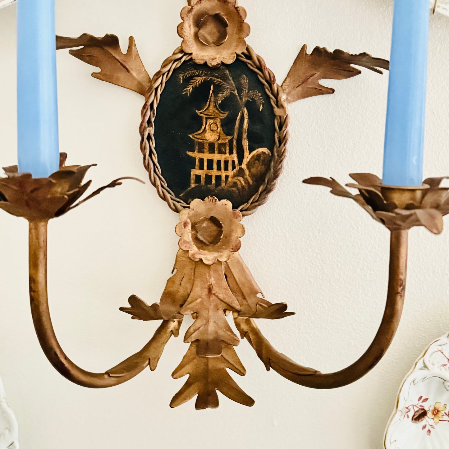 Rococo Chinoiserie Tole Candle Sconce