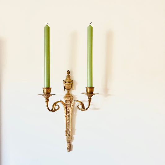 Brass Neoclassical Urn Topped 2 Arm Candle Wall Sconce