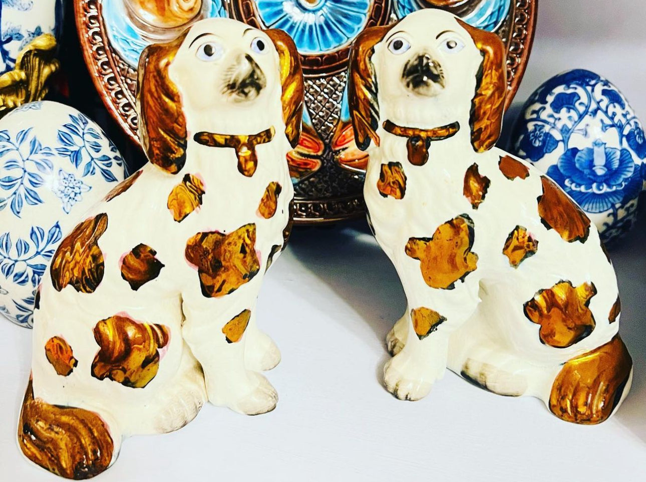 Antique Copper Luster Staffordshire Dogs