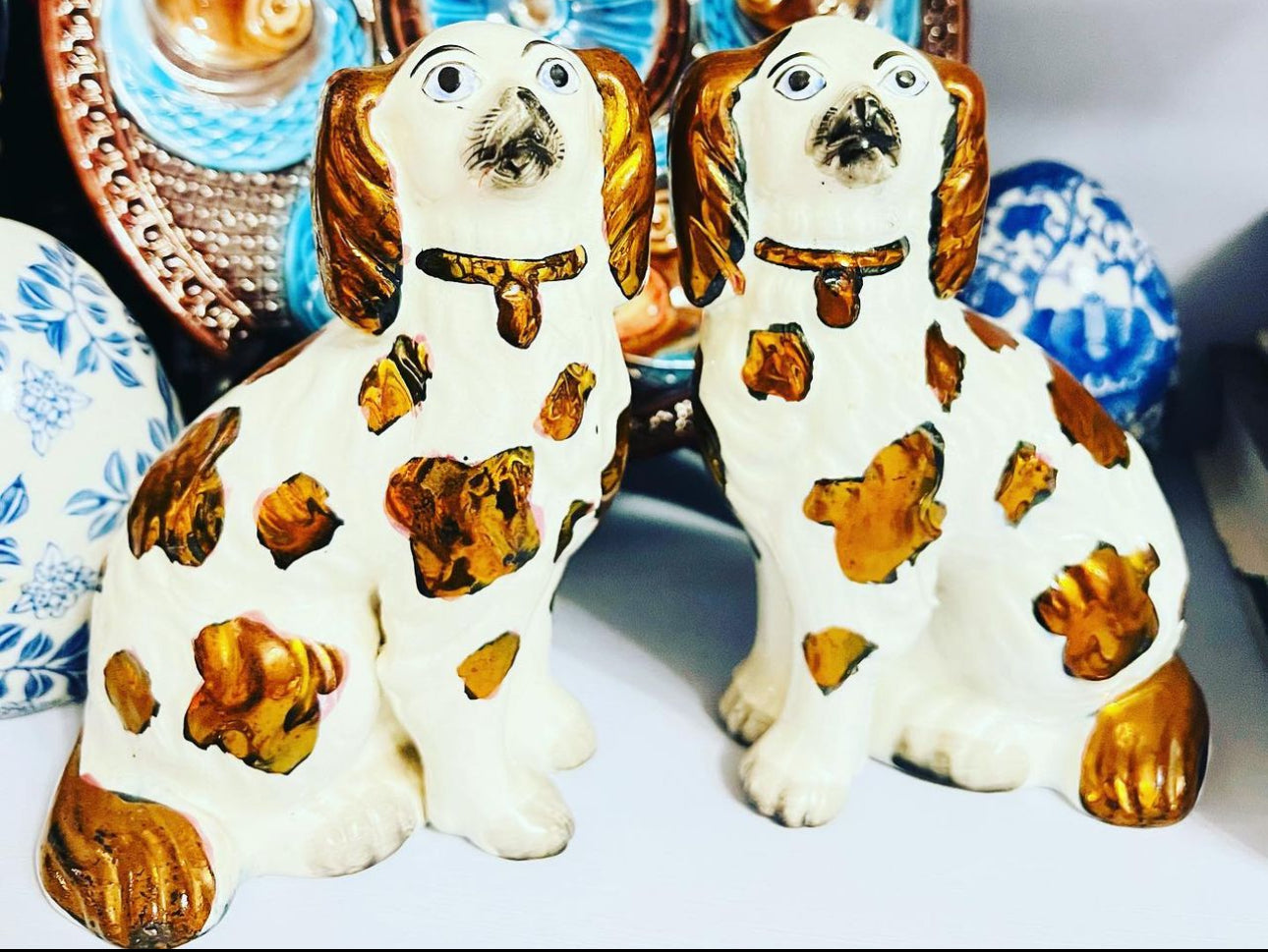 Antique Copper Luster Staffordshire Dogs