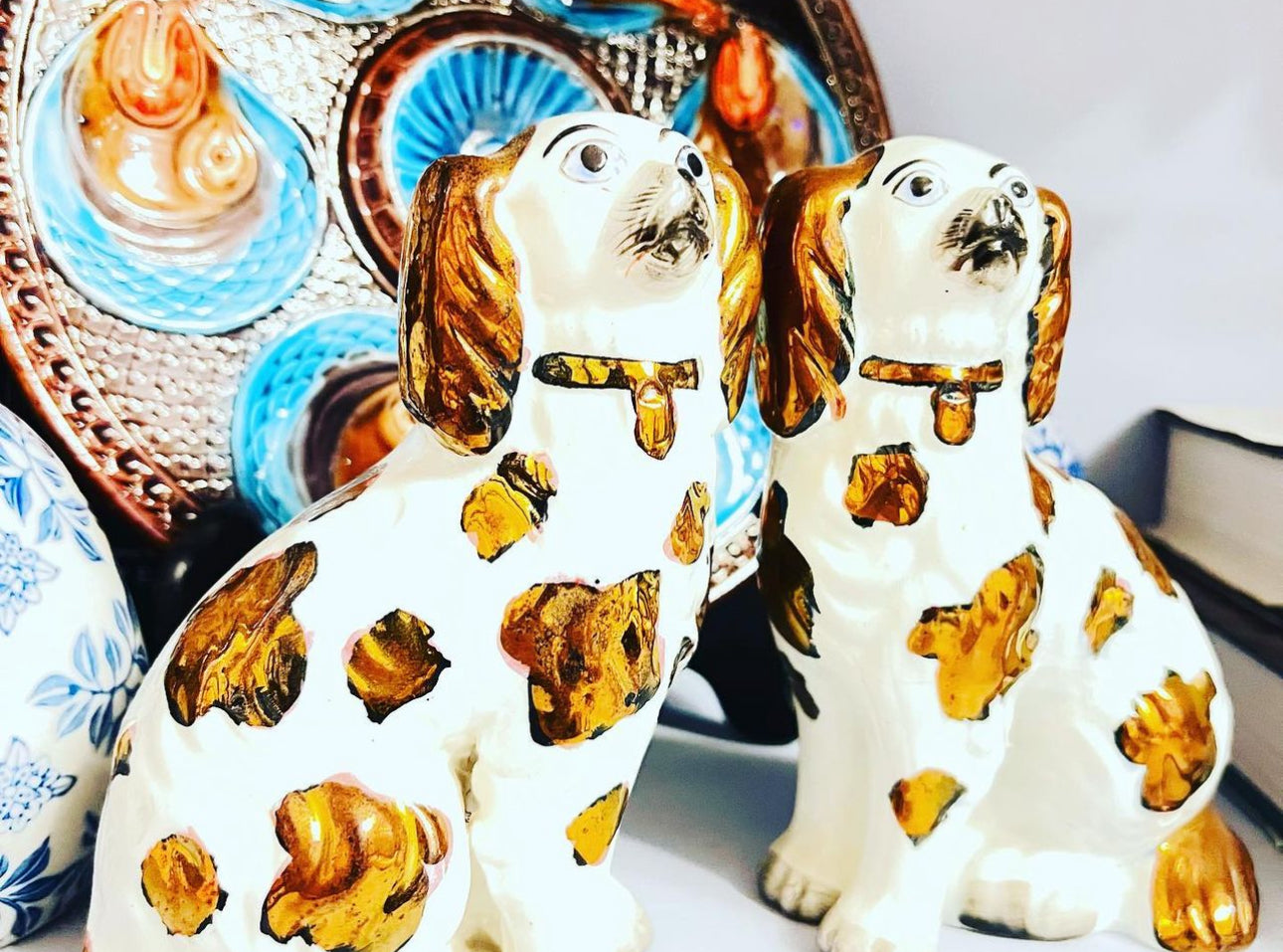 Antique Copper Luster Staffordshire Dogs